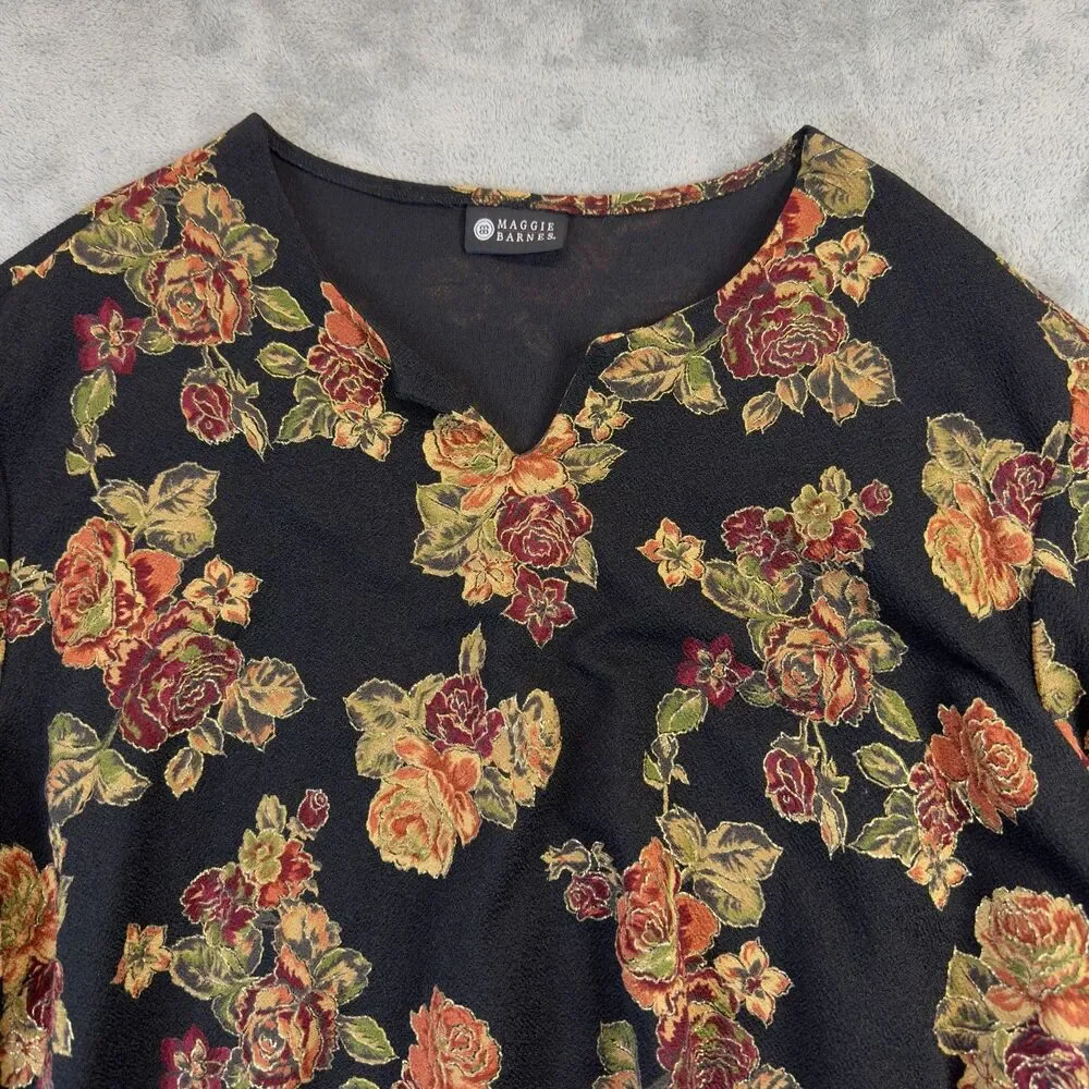 Maggie Barnes Blouse Womens 4X Black Floral Cottagecore Farmhouse Cute Shirt Top
